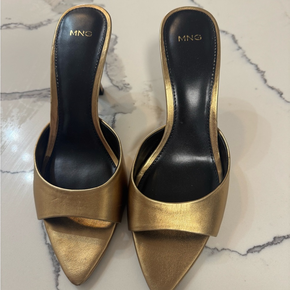 Mango Metallic Gold Heels